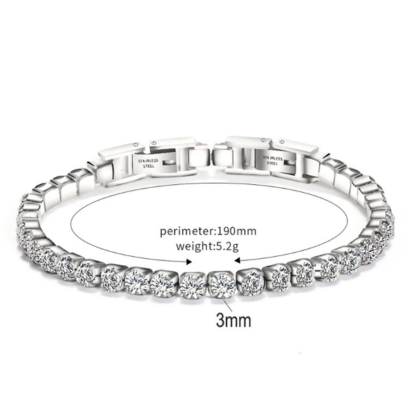 🌟 Stainless Steel Diamond Tennis Bracelet - Picture 4 of 7